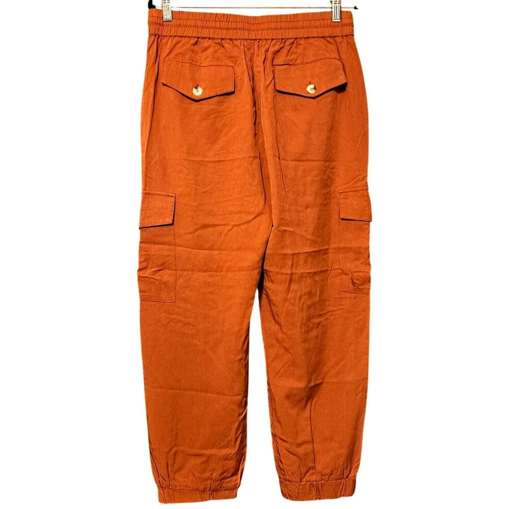 Womens Rust Cargo Pants By Dress Forum L Tencel Elastic Waist Drawstring Pockets - Picture 4 of 10